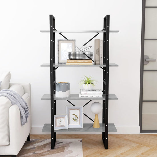 Boekenkast met 4 schappen 80x30x140 cm spaanplaat betongrijs MeubelReus