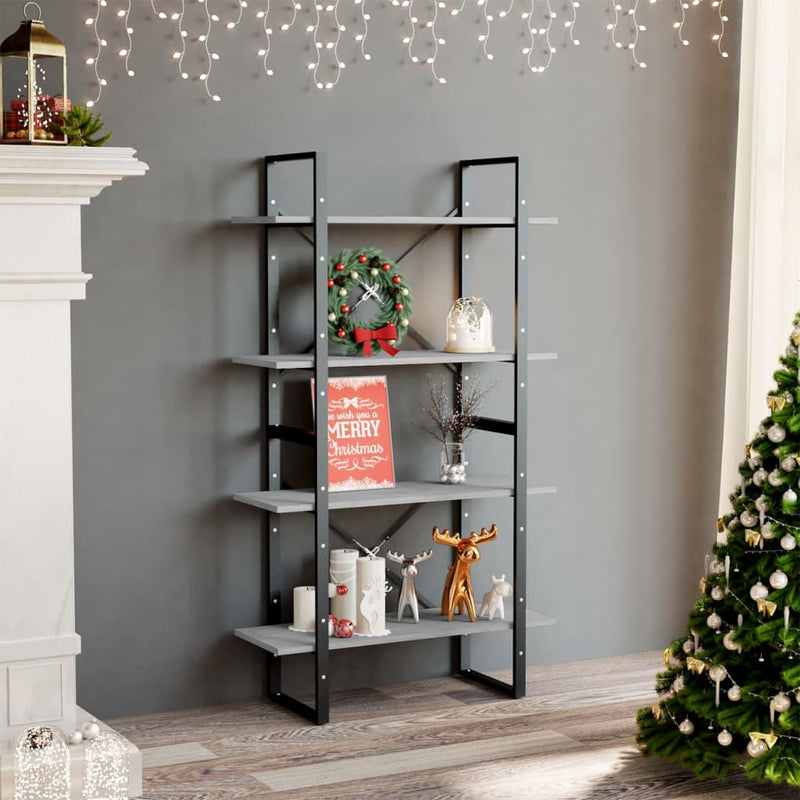 Boekenkast met 4 schappen 80x30x140 cm spaanplaat betongrijs MeubelReus