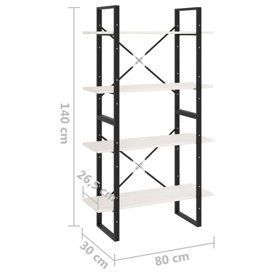 Boekenkast met 4 schappen 80x30x140 cm massief grenenhout wit MeubelReus