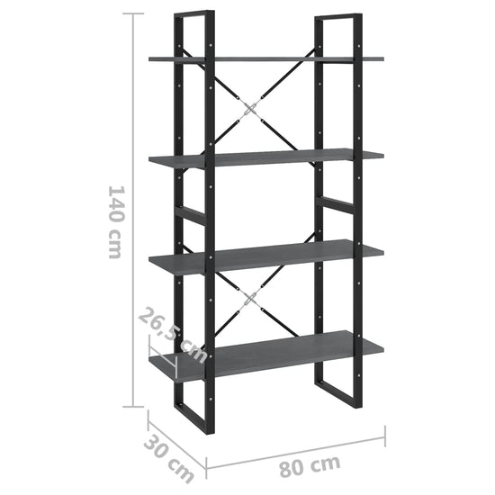 Boekenkast met 4 schappen 80x30x140 cm massief grenenhout grijs MeubelReus