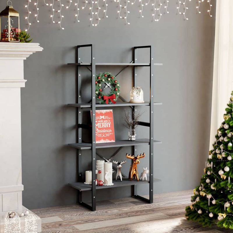 Boekenkast met 4 schappen 80x30x140 cm massief grenenhout grijs MeubelReus