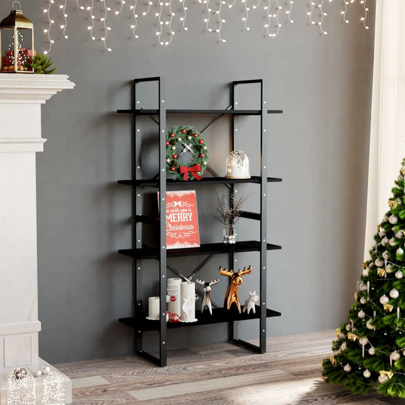 Boekenkast met 4 schappen 80x30x140 cm massief grenenhout zwart MeubelReus