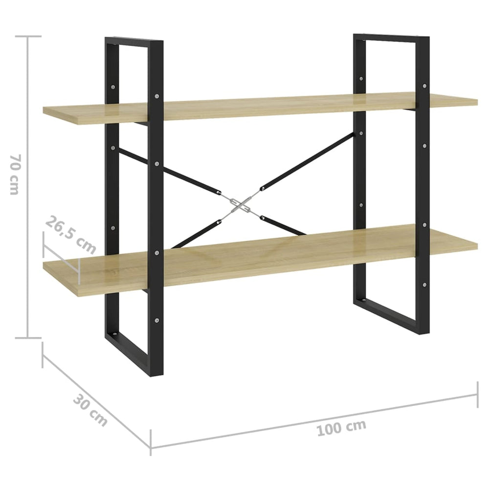 Boekenkast met 2 schappen 100x30x70 cm spaanplaat sonoma eiken MeubelReus