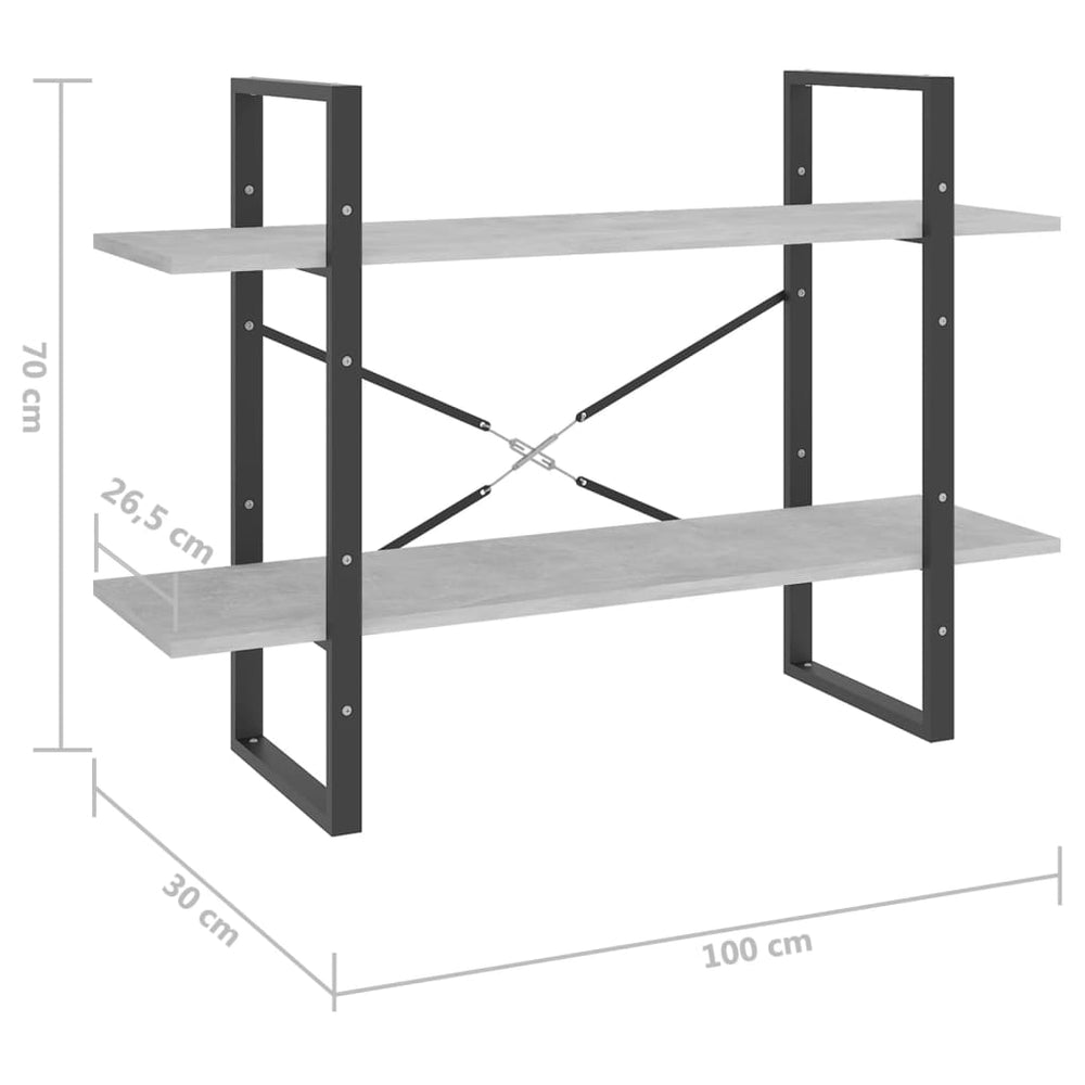 Boekenkast met 2 schappen 100x30x70 cm spaanplaat betongrijs MeubelReus