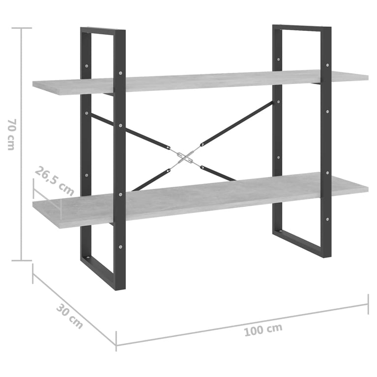 Boekenkast met 2 schappen 100x30x70 cm spaanplaat betongrijs MeubelReus