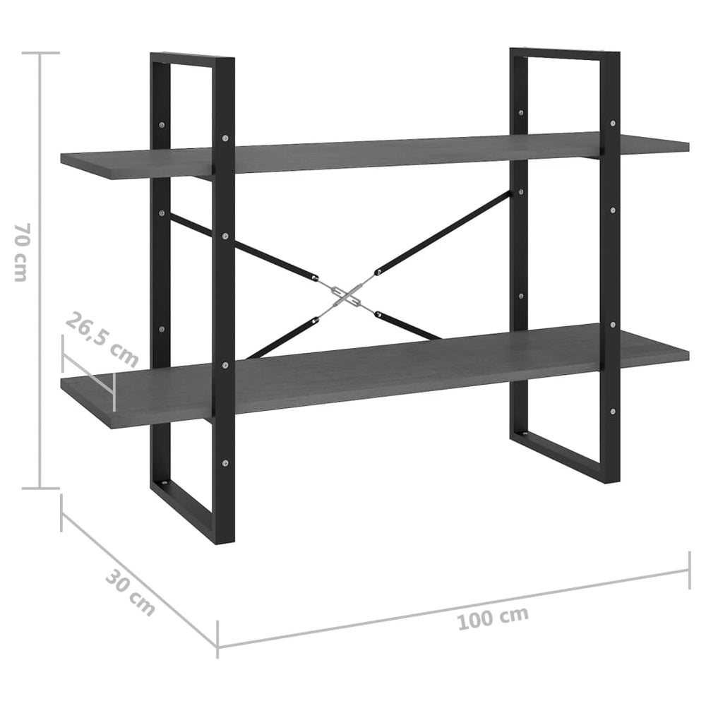 Boekenkast met 2 schappen 100x30x70 cm massief grenenhout grijs MeubelReus