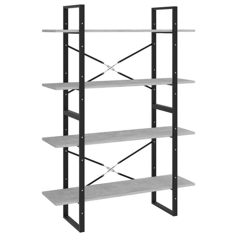 Boekenkast met 4 schappen 100x30x140 cm spaanplaat betongrijs MeubelReus