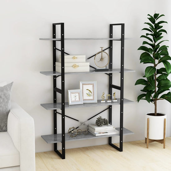 Boekenkast met 4 schappen 100x30x140 cm spaanplaat betongrijs MeubelReus