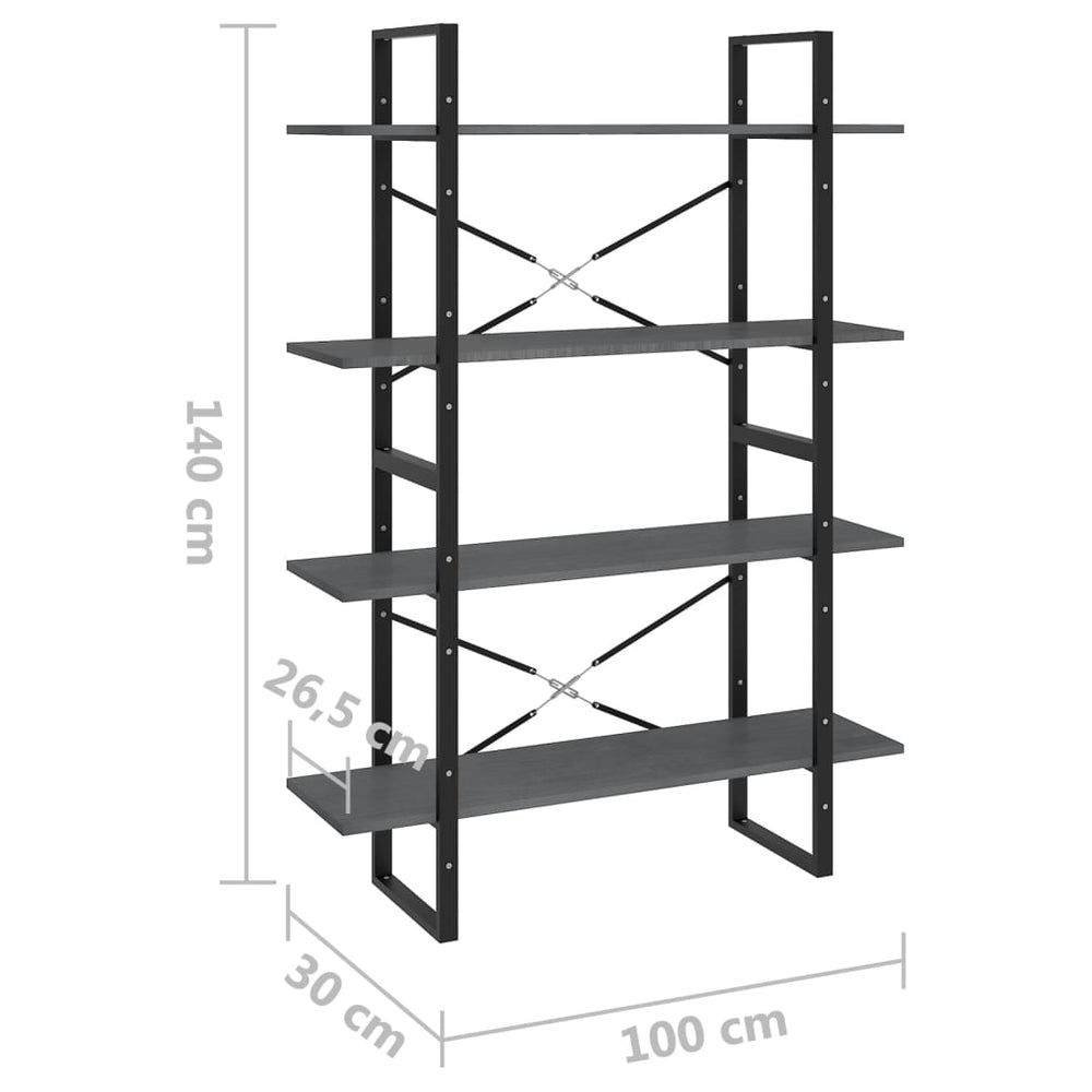 Boekenkast met 4 schappen 100x30x140 cm grenenhout grijs MeubelReus