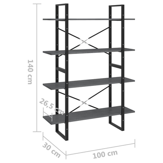 Boekenkast met 4 schappen 100x30x140 cm grenenhout grijs MeubelReus