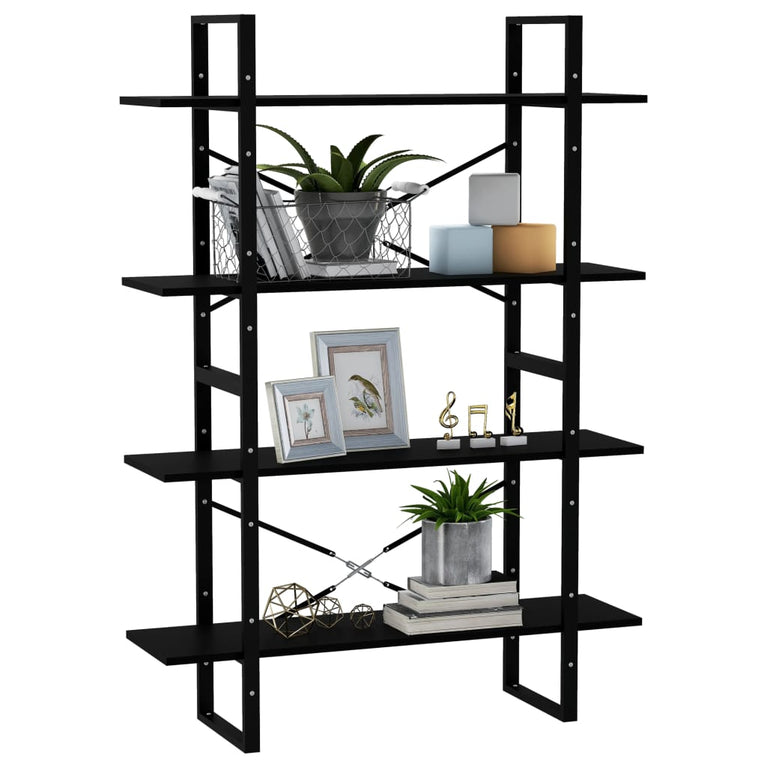 Boekenkast met 4 schappen 100x30x140 cm grenenhout zwart MeubelReus