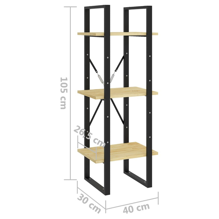 Boekenkast met 3 schappen 40x30x105 cm massief grenenhout MeubelReus