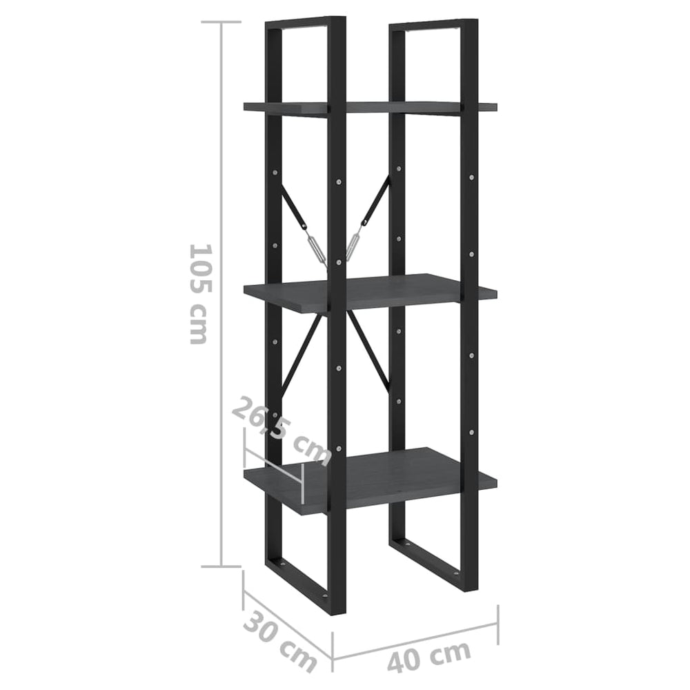Boekenkast met 3 schappen 40x30x105 cm massief grenenhout grijs MeubelReus