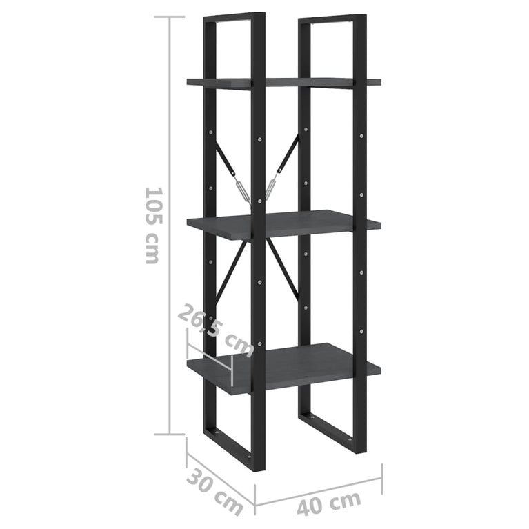 Boekenkast met 3 schappen 40x30x105 cm massief grenenhout grijs MeubelReus