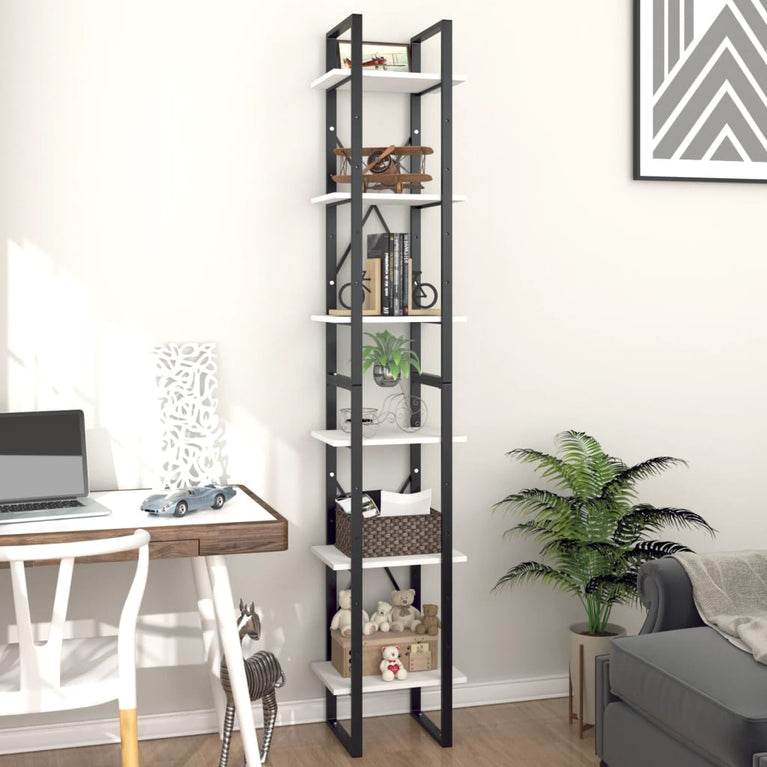 Boekenkast met 6 schappen 40x30x210 cm bewerkt hout wit MeubelReus