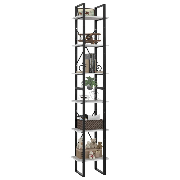 Boekenkast met 6 schappen 40x30x210 cm bewerkt hout wit MeubelReus