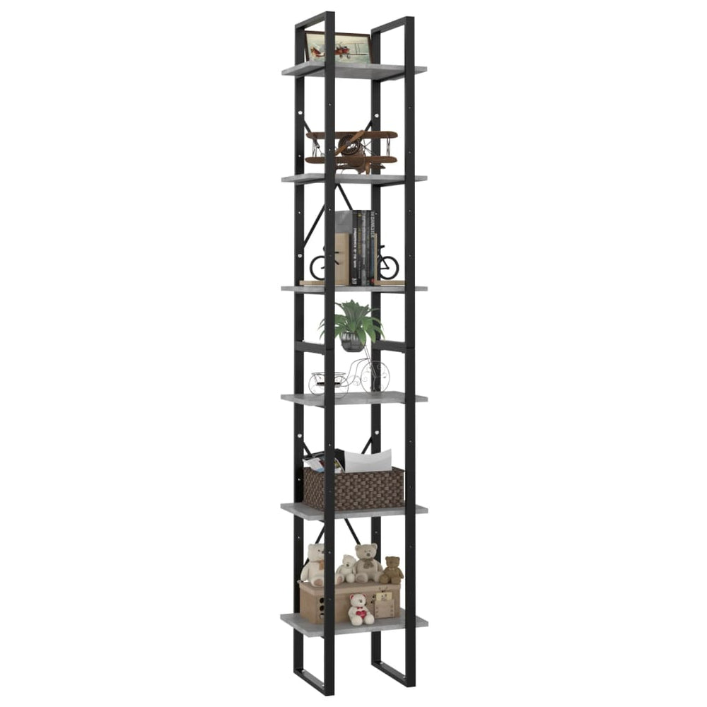 Boekenkast met 6 schappen 40x30x210 cm spaanplaat betongrijs MeubelReus