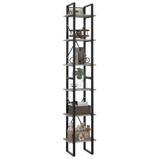 Boekenkast met 6 schappen 40x30x210 cm spaanplaat betongrijs MeubelReus