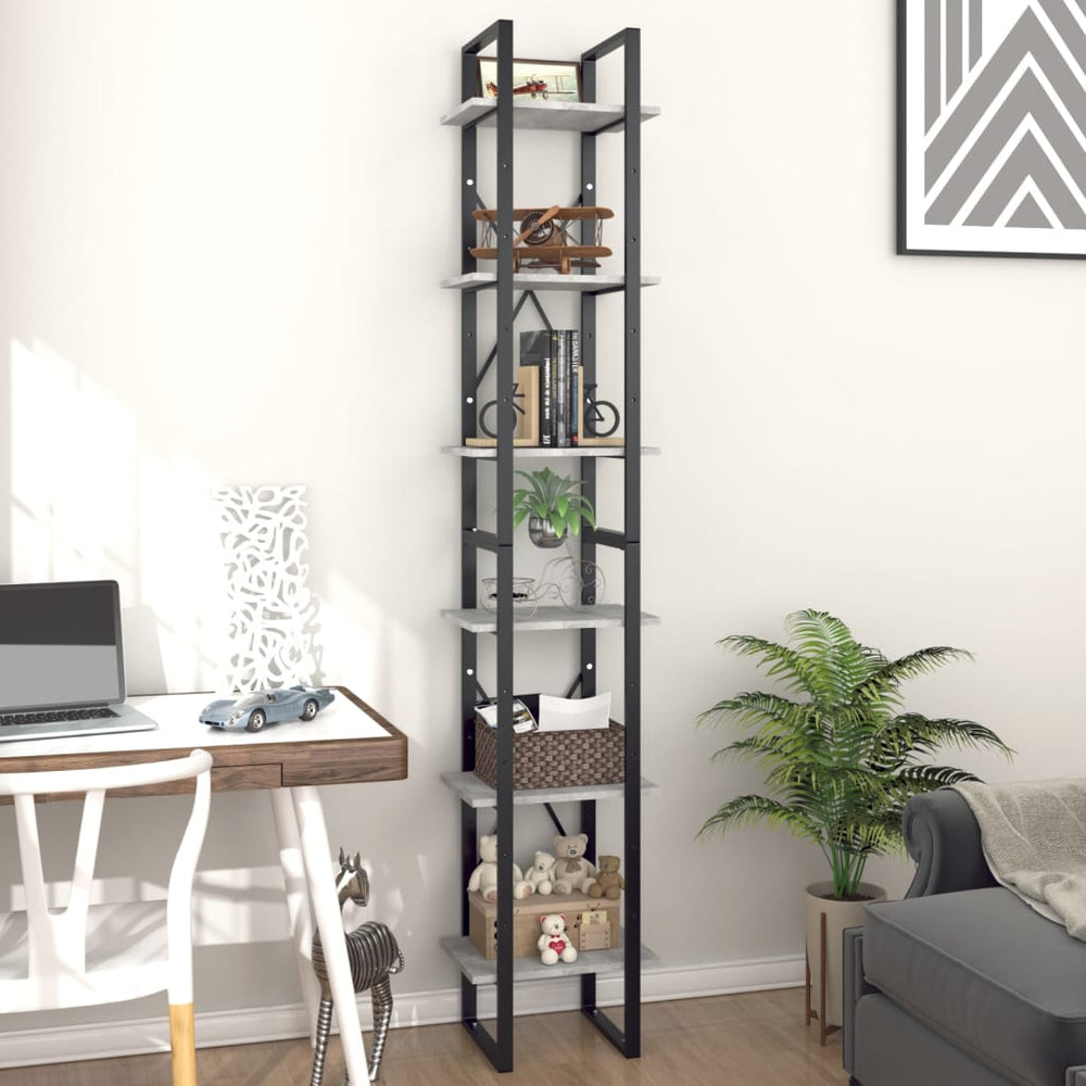 Boekenkast met 6 schappen 40x30x210 cm spaanplaat betongrijs MeubelReus