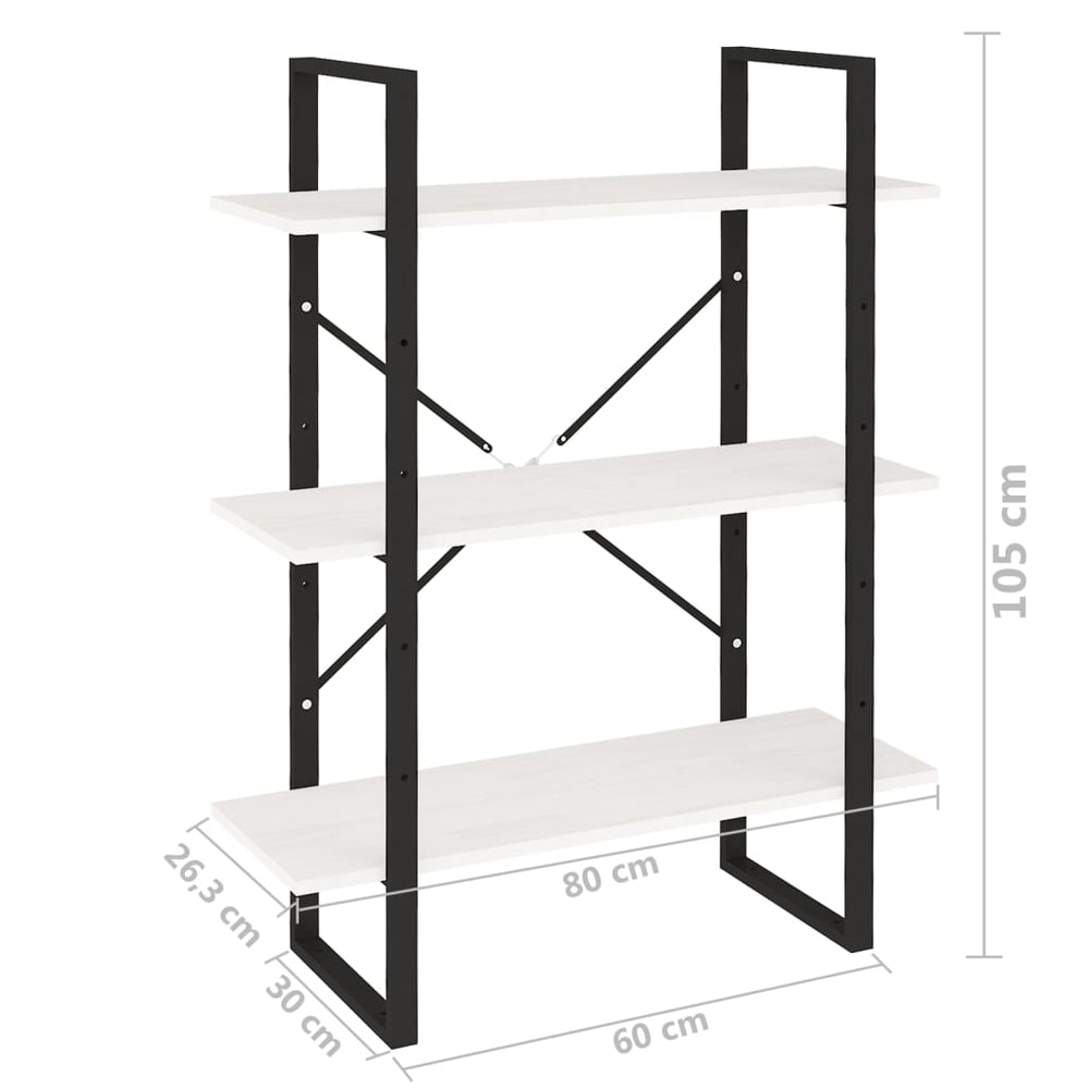 Boekenkast met 3 schappen 80x30x105 cm massief grenenhout wit MeubelReus