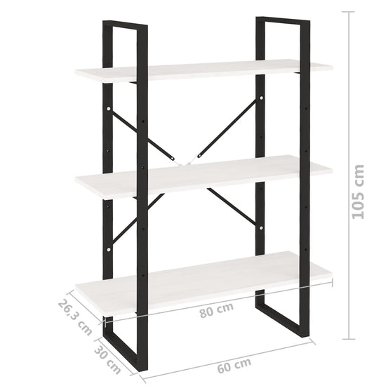 Boekenkast met 3 schappen 80x30x105 cm massief grenenhout wit MeubelReus