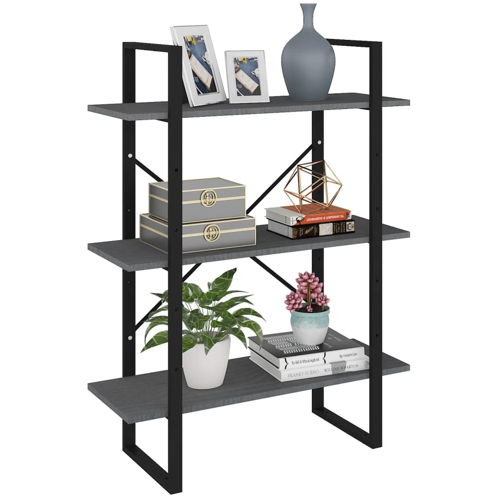 Boekenkast met 3 schappen 80x30x105 cm massief grenenhout grijs MeubelReus