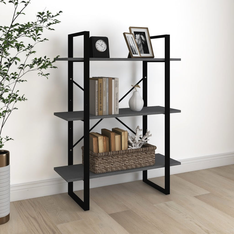 Boekenkast met 3 schappen 80x30x105 cm massief grenenhout grijs MeubelReus