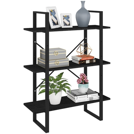 Boekenkast met 3 schappen 80x30x105 cm massief grenenhout zwart MeubelReus