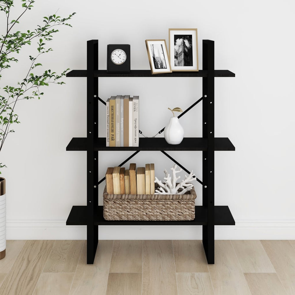 Boekenkast met 3 schappen 80x30x105 cm massief grenenhout zwart MeubelReus
