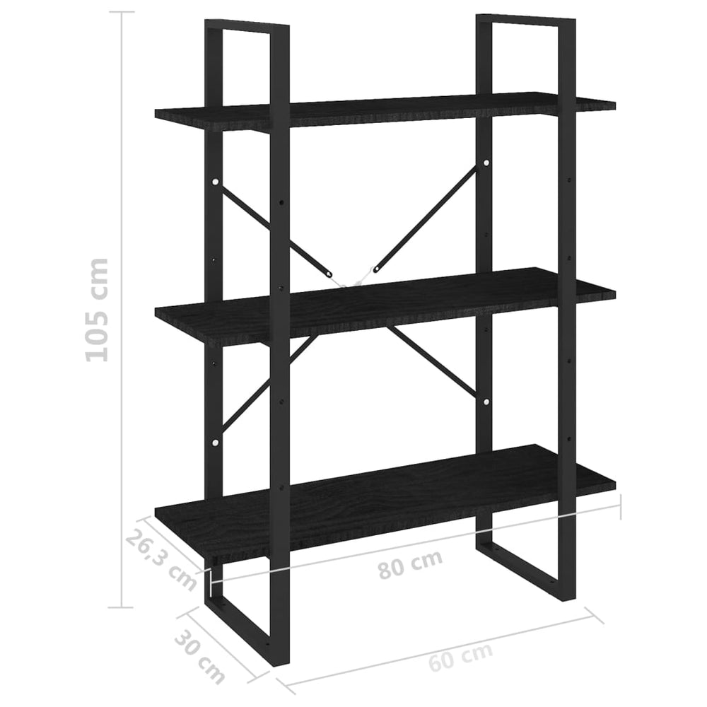 Boekenkast met 3 schappen 80x30x105 cm massief grenenhout zwart MeubelReus