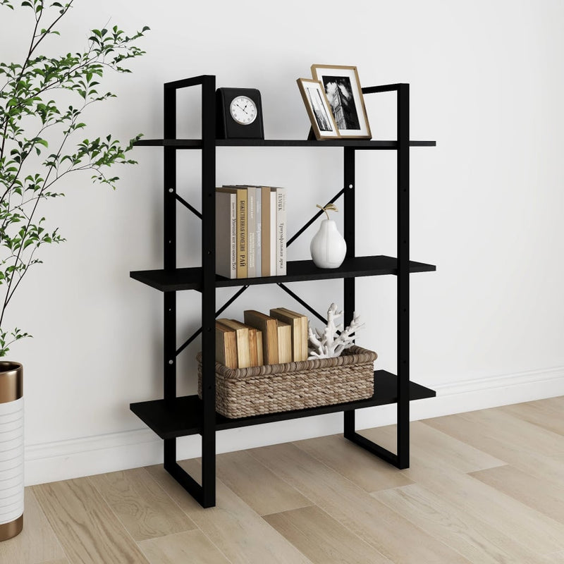 Boekenkast met 3 schappen 80x30x105 cm massief grenenhout zwart MeubelReus