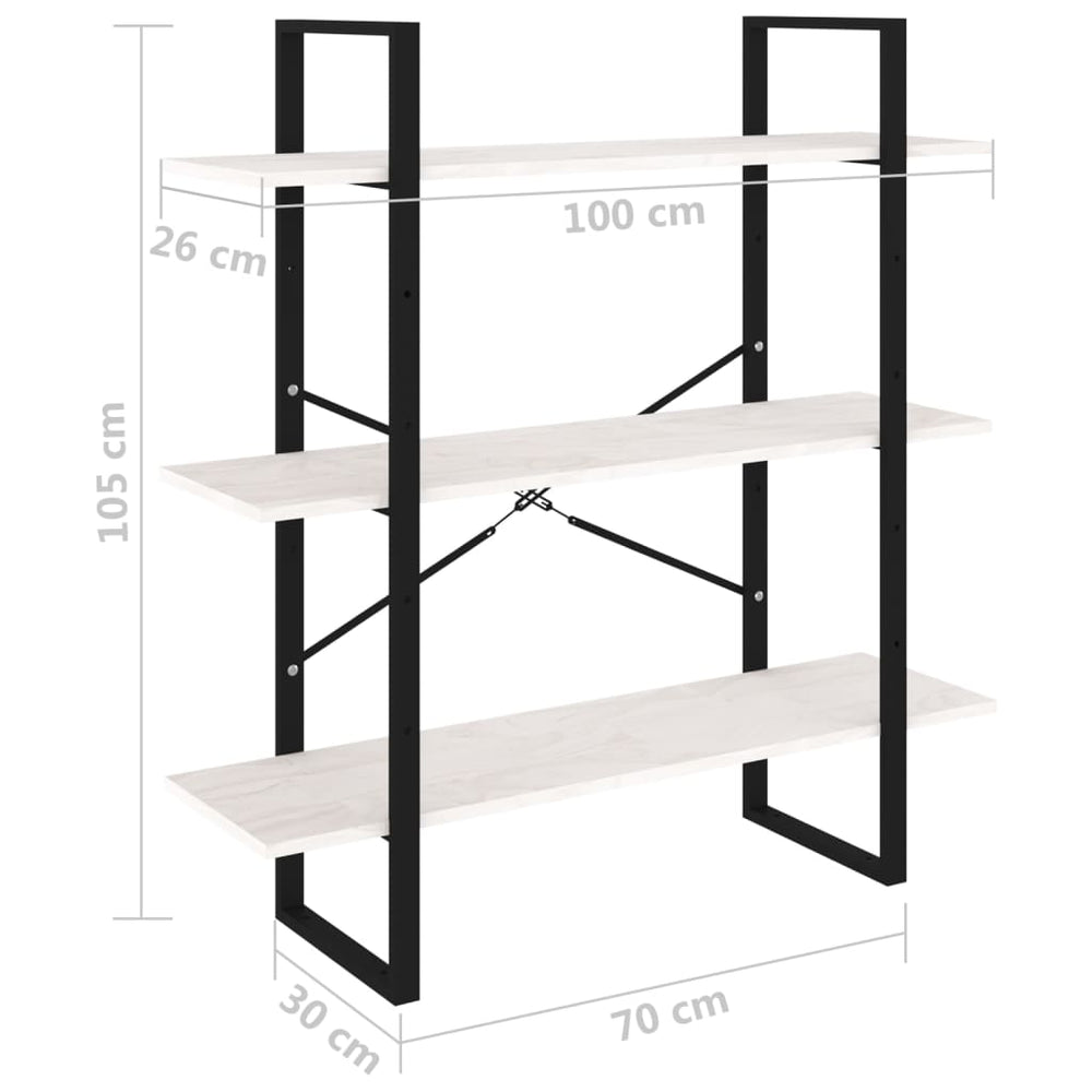 Boekenkast met 3 schappen 100x30x105 cm massief grenenhout wit MeubelReus