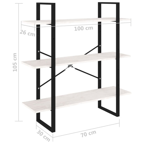 Boekenkast met 3 schappen 100x30x105 cm massief grenenhout wit MeubelReus