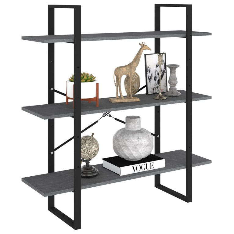 Boekenkast met 3 schappen 100x30x105 cm grenenhout grijs MeubelReus