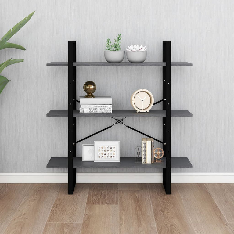 Boekenkast met 3 schappen 100x30x105 cm grenenhout grijs MeubelReus