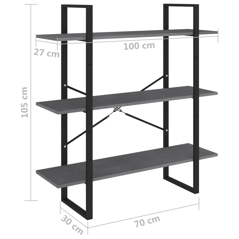 Boekenkast met 3 schappen 100x30x105 cm grenenhout grijs MeubelReus
