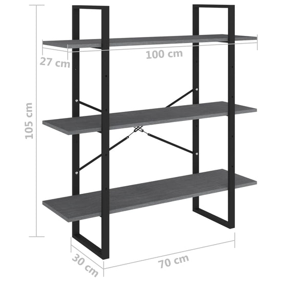 Boekenkast met 3 schappen 100x30x105 cm grenenhout grijs MeubelReus