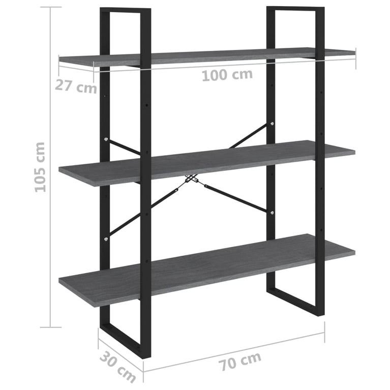 Boekenkast met 3 schappen 100x30x105 cm grenenhout grijs MeubelReus
