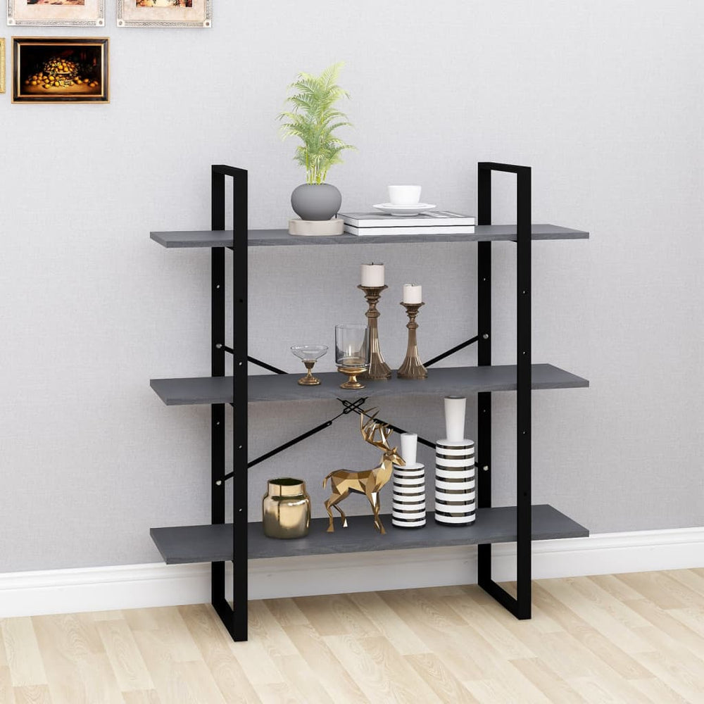 Boekenkast met 3 schappen 100x30x105 cm grenenhout grijs MeubelReus