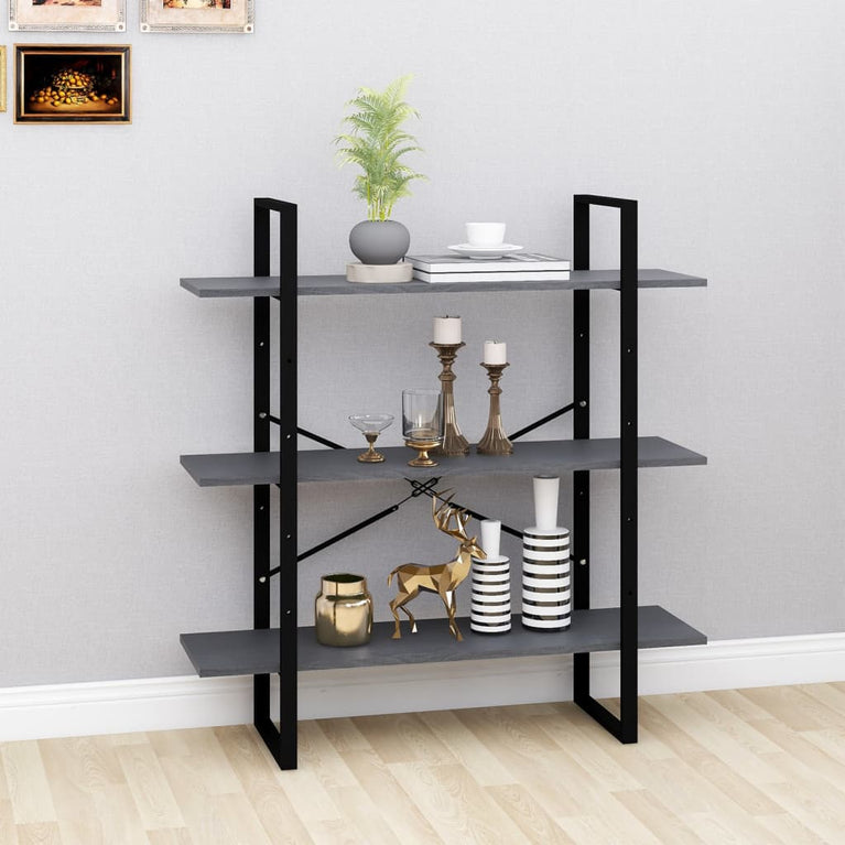 Boekenkast met 3 schappen 100x30x105 cm grenenhout grijs MeubelReus