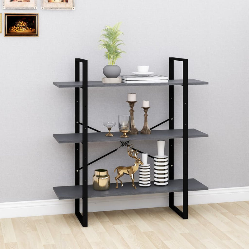 Boekenkast met 3 schappen 100x30x105 cm grenenhout grijs MeubelReus