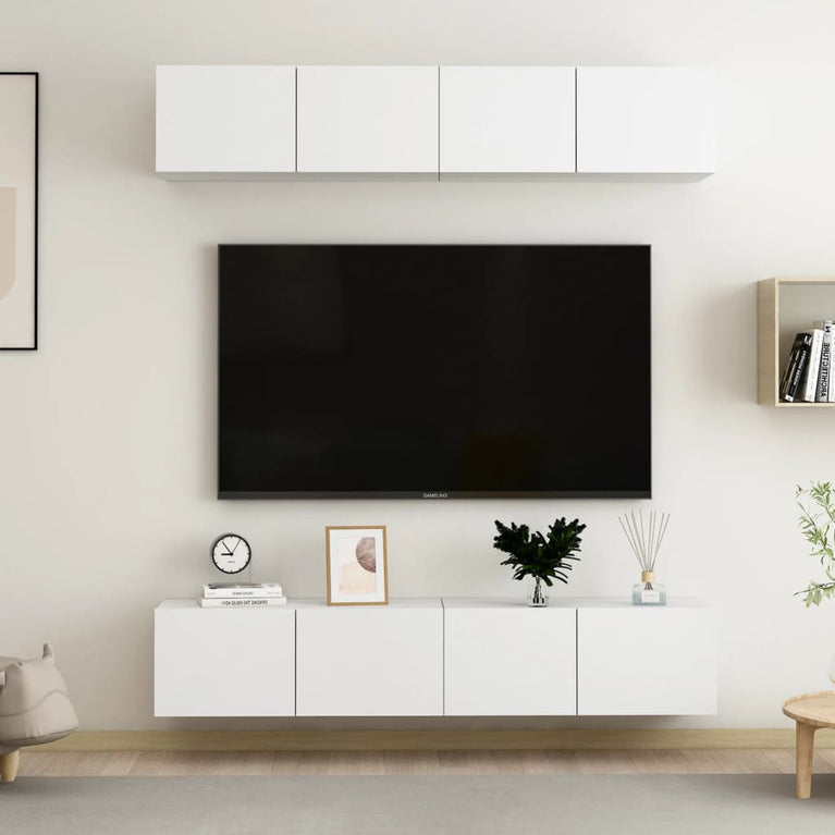 Tv-meubelen 4 st 80x30x30 cm bewerkt hout wit MeubelReus