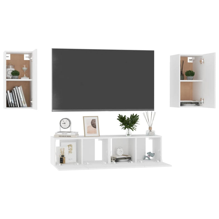 4-delige Tv-meubelset bewerkt hout wit MeubelReus
