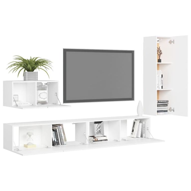 4-delige Tv-meubelset spaanplaat wit