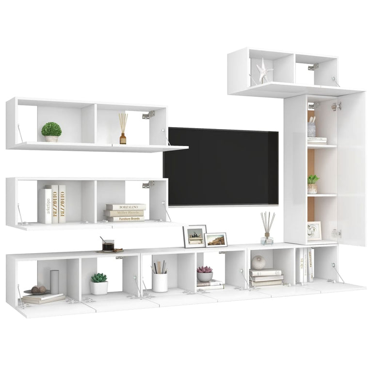 7-delige Tv-meubelset spaanplaat wit
