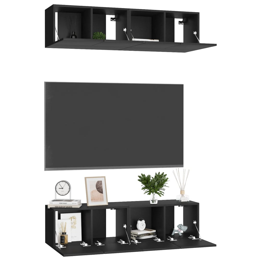 Tv-meubelen 4 st 60x30x30 cm spaanplaat zwart MeubelReus
