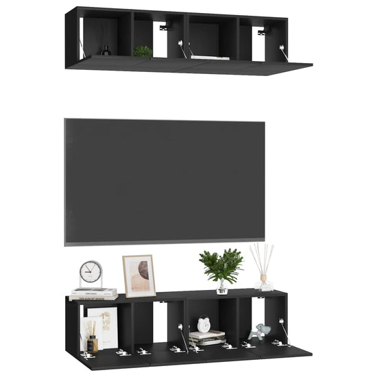 Tv-meubelen 4 st 60x30x30 cm spaanplaat zwart MeubelReus