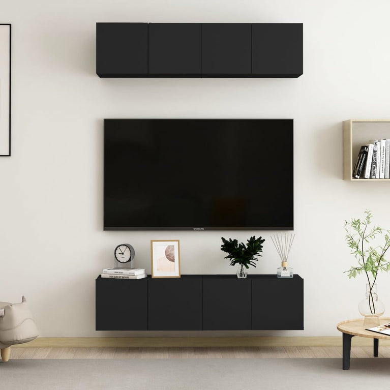 Tv-meubelen 4 st 60x30x30 cm spaanplaat zwart MeubelReus