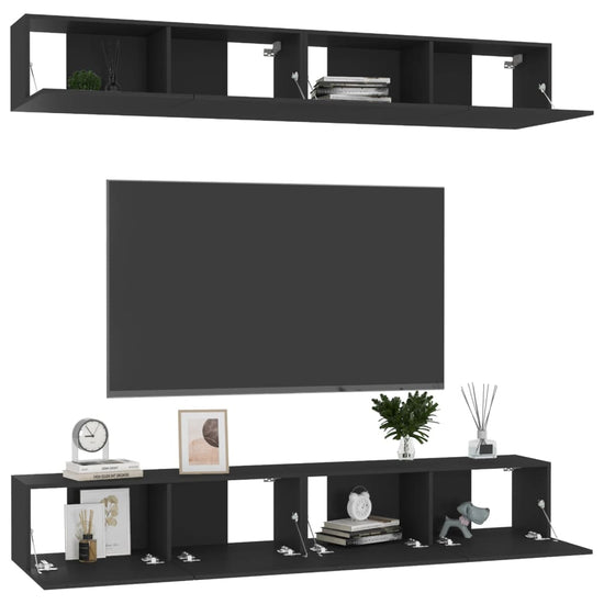 Tv-meubelen 4 st 100x30x30 cm spaanplaat zwart MeubelReus