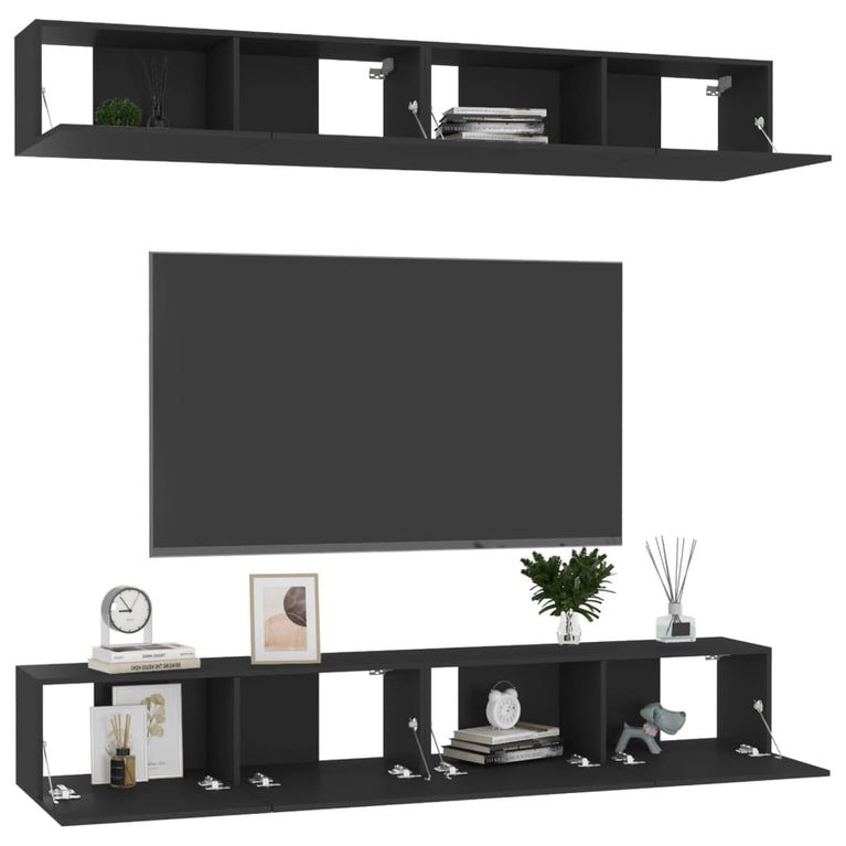 Tv-meubelen 4 st 100x30x30 cm spaanplaat zwart MeubelReus